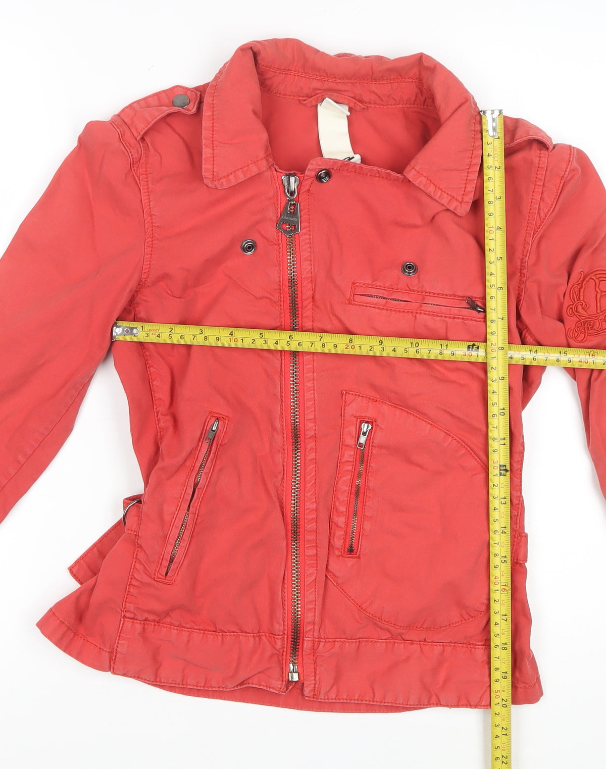 Firetrap Women Red M Biker Jacket Collared Zip Logo