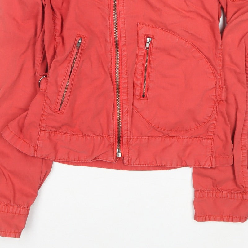 Firetrap Women Red M Biker Jacket Collared Zip Logo