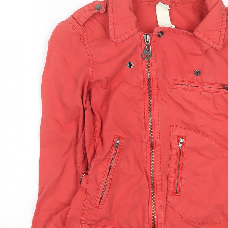 Firetrap Women Red M Biker Jacket Collared Zip Logo