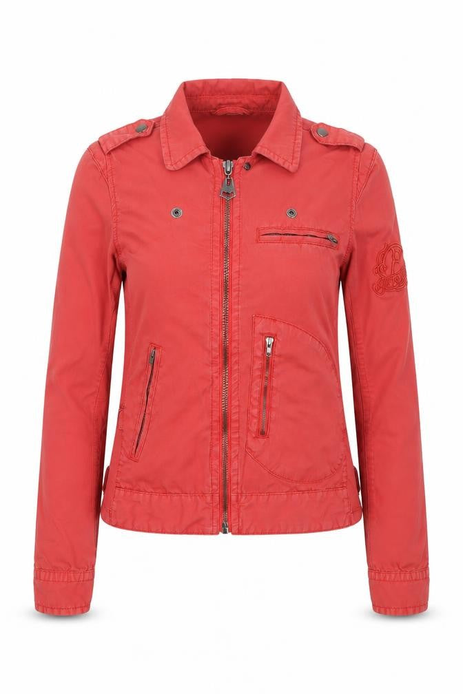 Firetrap Women Red M Biker Jacket Collared Zip Logo