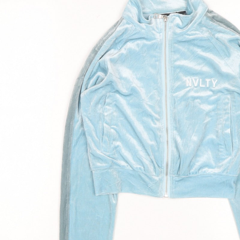 NVLTY Women Blue Size 6 Velour Track Jacket Full Zip Cropped