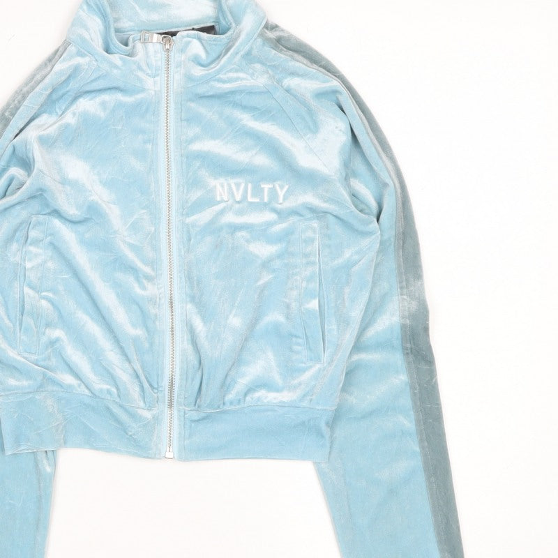 NVLTY Women Blue Size 6 Velour Track Jacket Full Zip Cropped