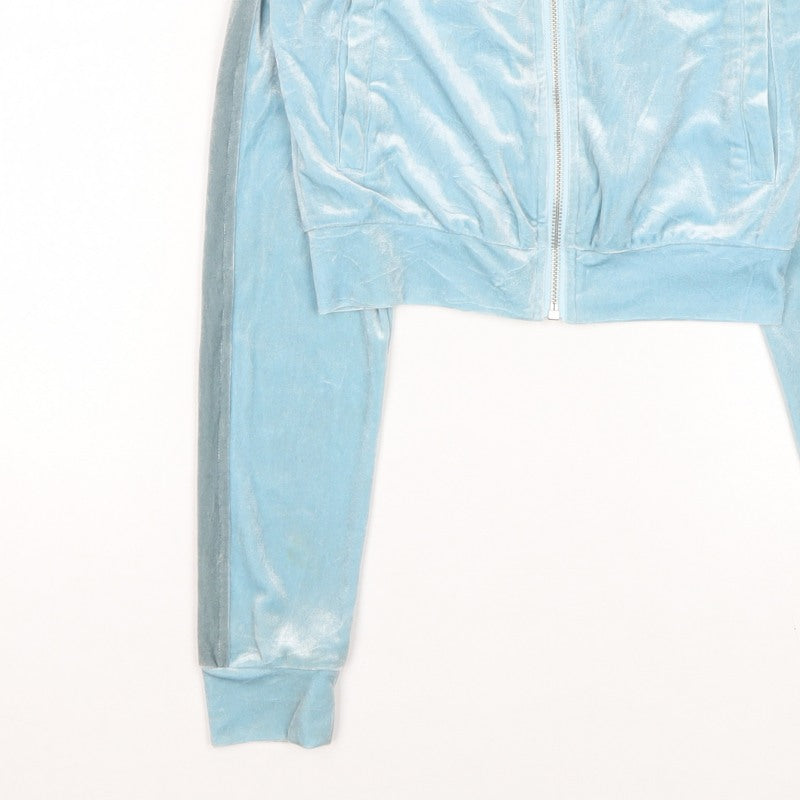 NVLTY Women Blue Size 6 Velour Track Jacket Full Zip Cropped