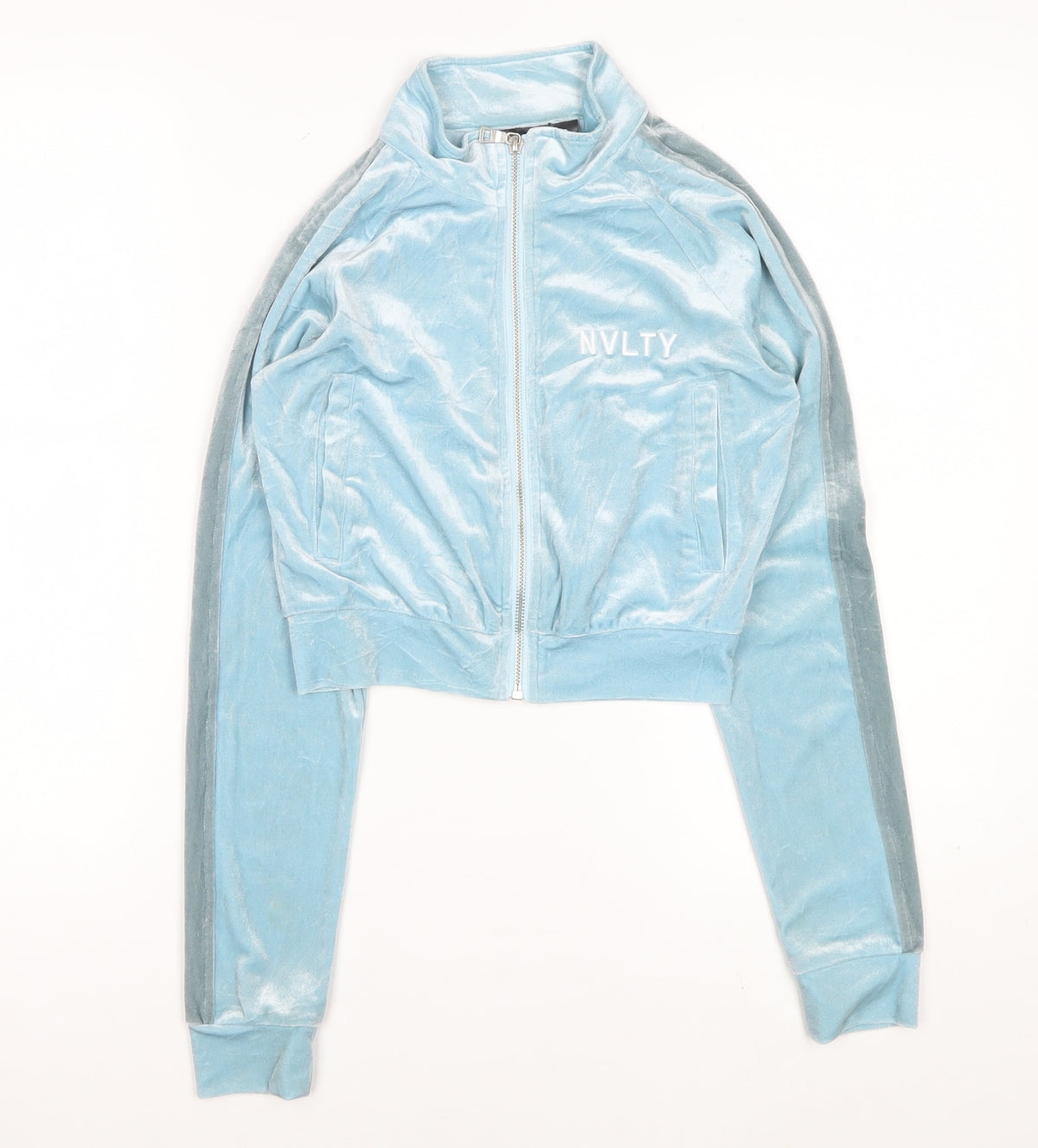 NVLTY Women Blue Size 6 Velour Track Jacket Full Zip Cropped