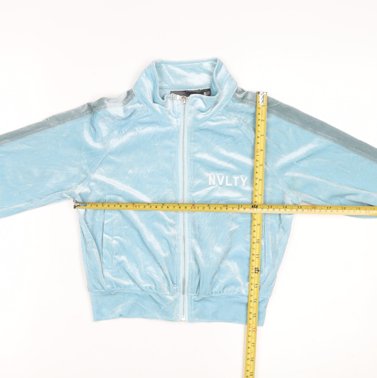 NVLTY Women Blue Size 6 Velour Track Jacket Full Zip Cropped