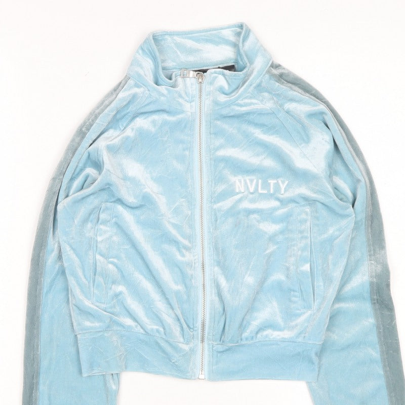 NVLTY Women Blue Size 6 Velour Track Jacket Full Zip Cropped