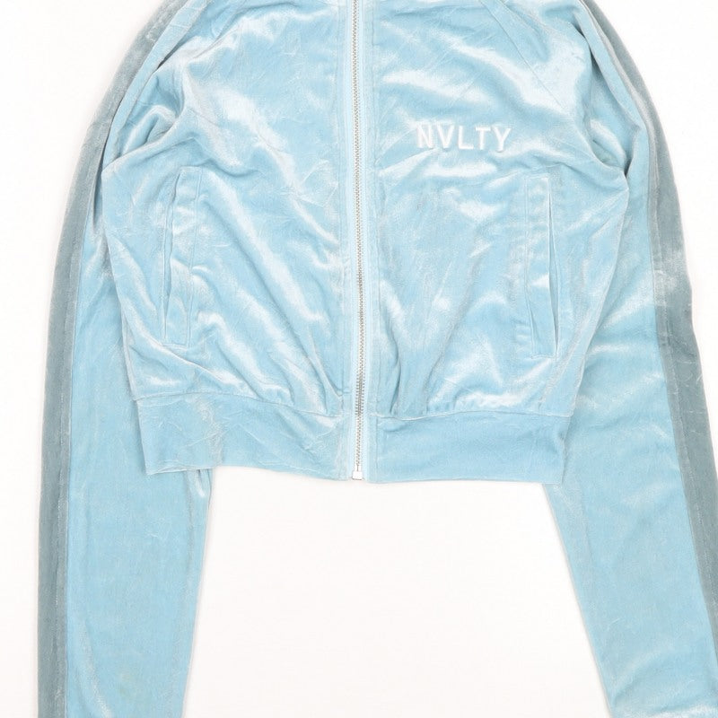 NVLTY Women Blue Size 6 Velour Track Jacket Full Zip Cropped