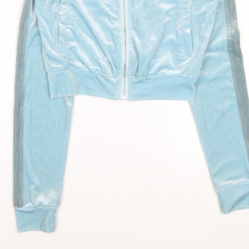 NVLTY Women Blue Size 6 Velour Track Jacket Full Zip Cropped