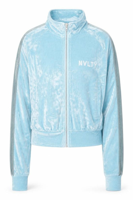 NVLTY Women Blue Size 6 Velour Track Jacket Full Zip Cropped