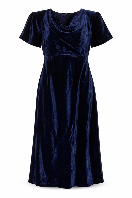 Jacques Vert Women Blue Velvet Midi Sheath Dress UK 10 Long Sleeve