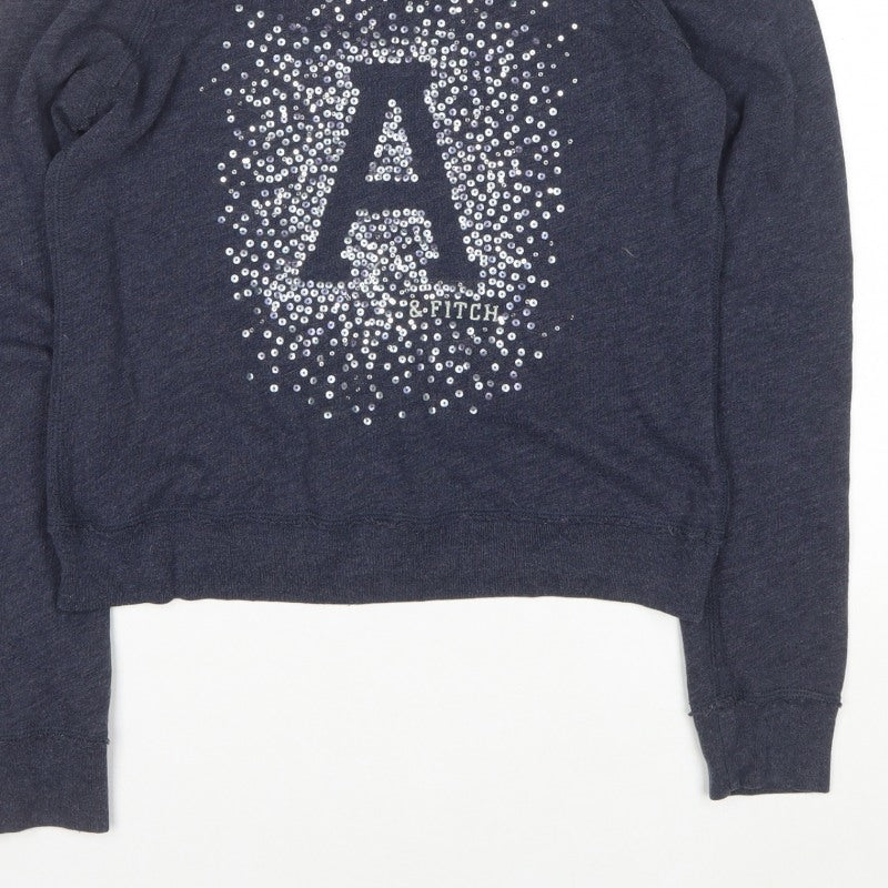 Abercrombie & Fitch Women’s Blue M Sequin Logo Pullover Sweatshirt