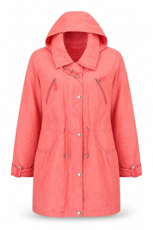 Per Una Women’s Pink Hooded Stormwear Rain Coat UK 14 Long Linen Blend