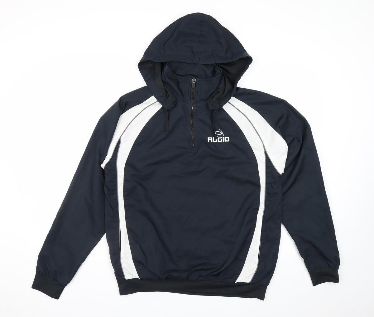 RUGID Boys Navy White XL Hooded 1/4 Zip Windbreaker Jacket