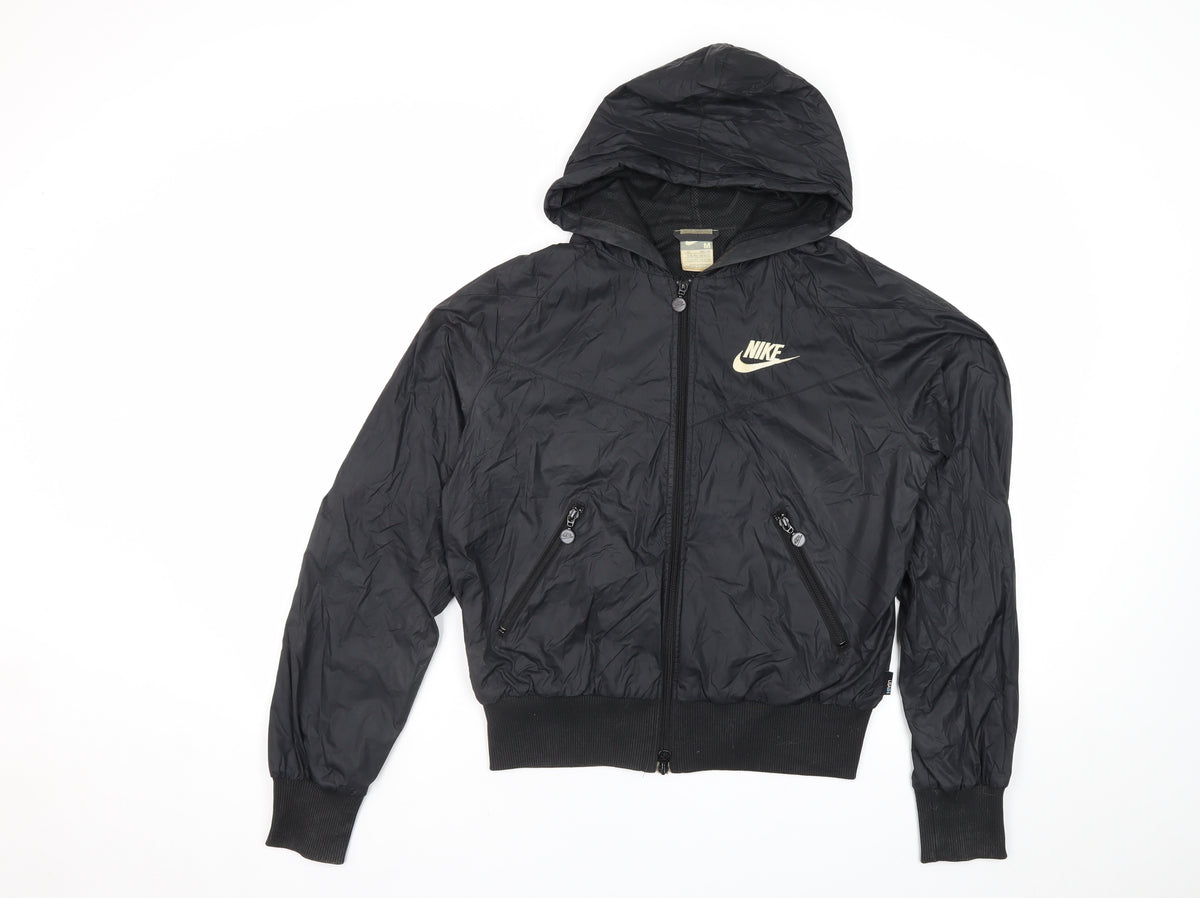 Nike Boys Black 11-12 Years Hooded Bomber Jacket Full Zip Logo