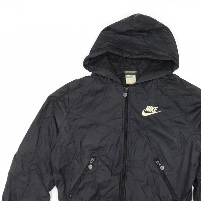 Nike Boys Black 11-12 Years Hooded Bomber Jacket Full Zip Logo