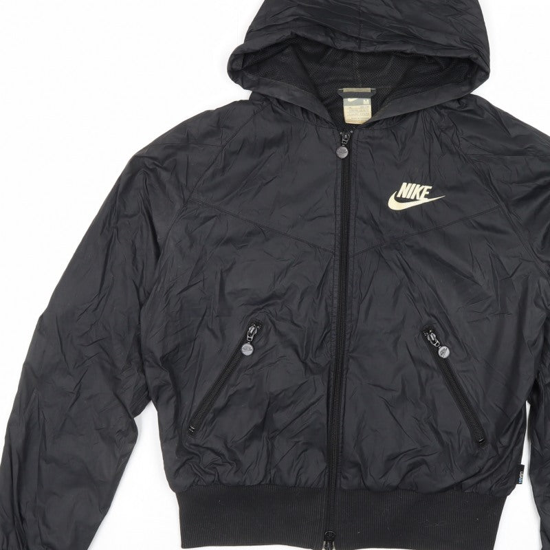 Nike Boys Black 11-12 Years Hooded Bomber Jacket Full Zip Logo