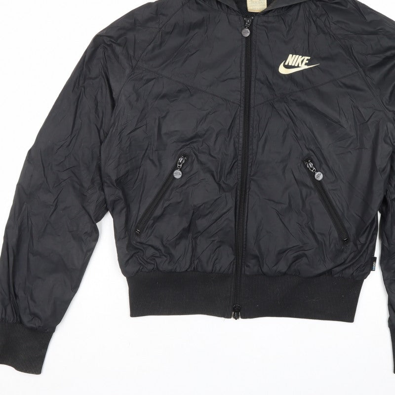 Nike Boys Black 11-12 Years Hooded Bomber Jacket Full Zip Logo