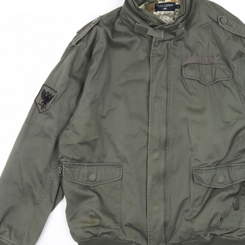 Lee Cooper Men's Green L Military Bomber Jacket Full Zip