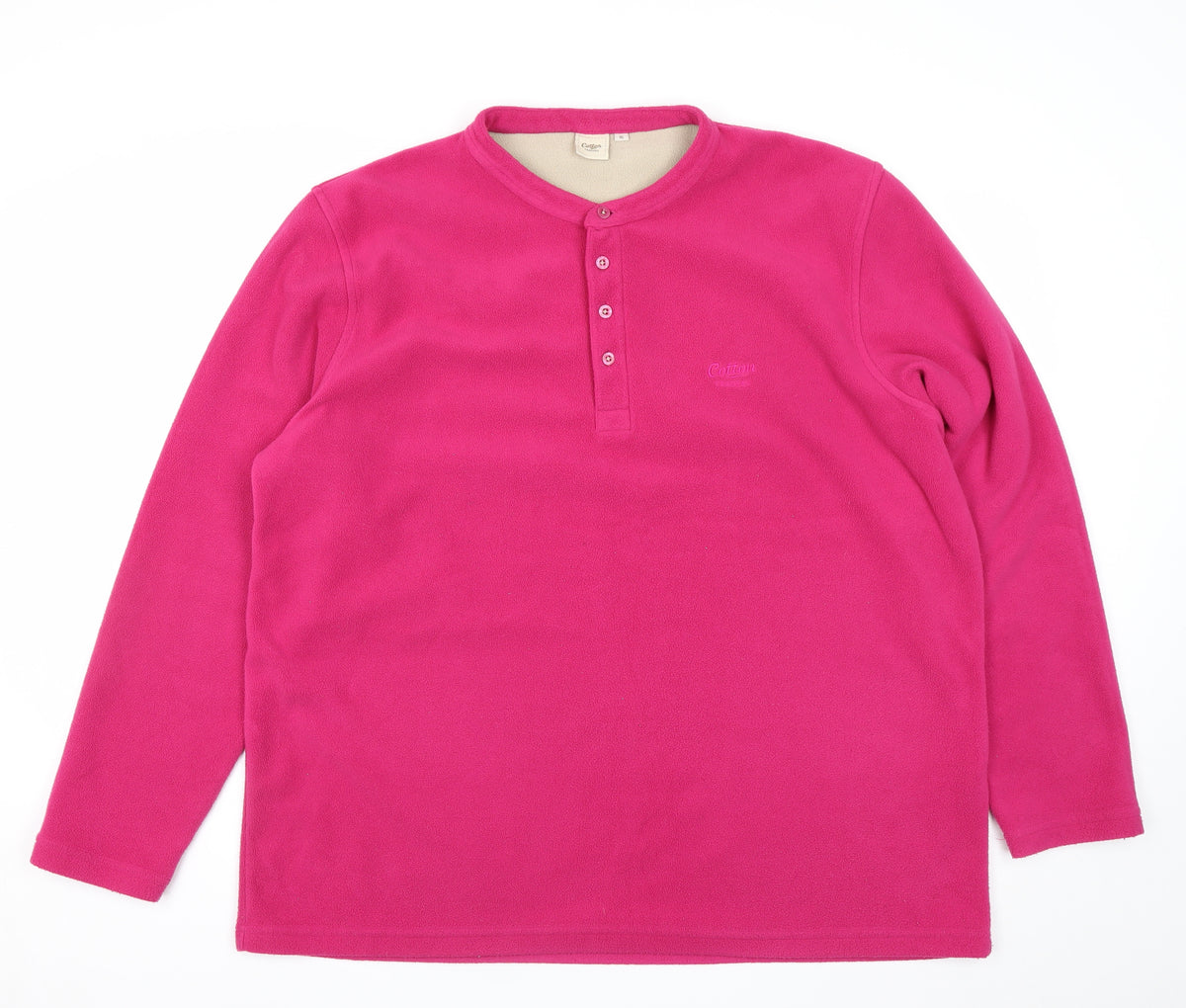 Cotton Traders Men’s Pink XL Fleece Henley Button Sweatshirt