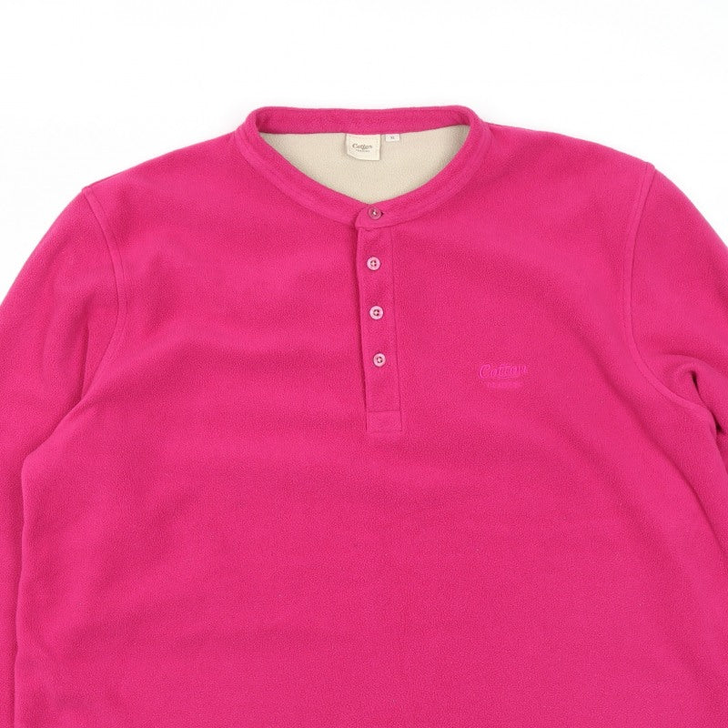 Cotton Traders Men’s Pink XL Fleece Henley Button Sweatshirt