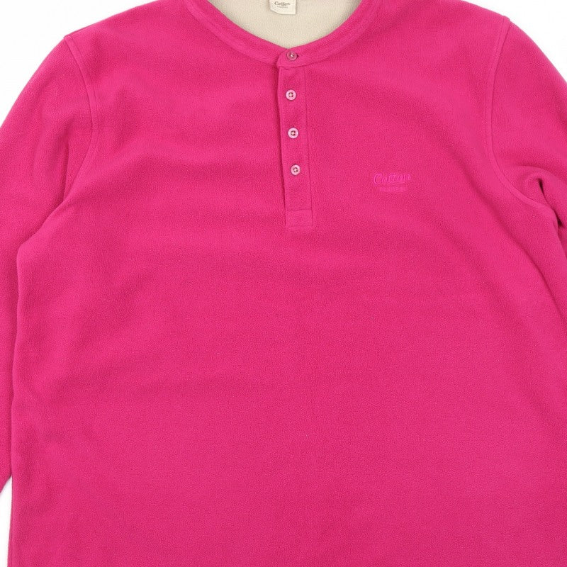 Cotton Traders Men’s Pink XL Fleece Henley Button Sweatshirt