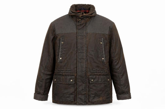 North Coast Men’s Brown Large Waxed Military Jacket Sherpa Lined Padded