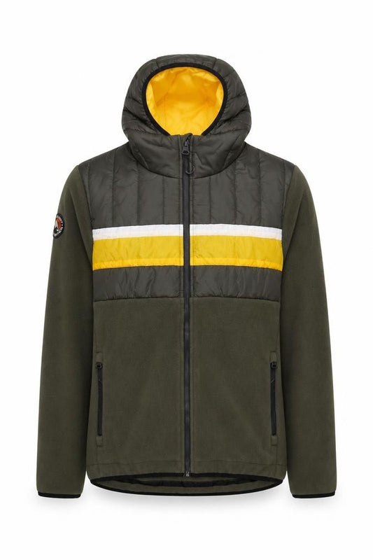Superdry Men's Green L Hooded Puffer Fleece Jacket Yellow Stripe
