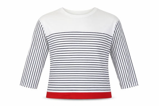 Marks and Spencer Women Multicoloured Size 16 Striped 3/4 Sleeve T-Shirt