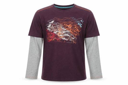 Fat Face Men's Purple XL Layered Long Sleeve Mountain Graphic T-Shirt