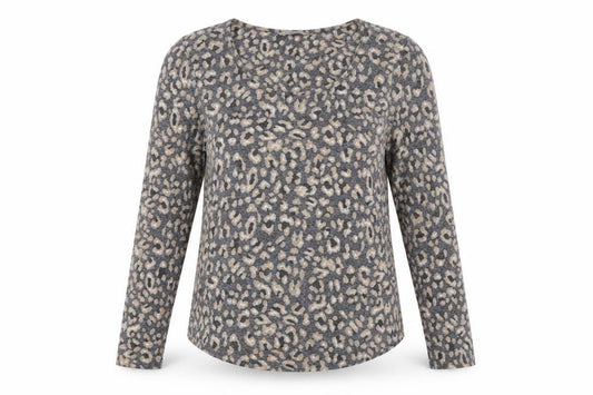 Marks and Spencer Women Grey Leopard Print Size 12 Long Sleeve Jersey Top