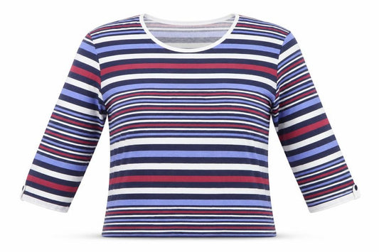 Anne de Lancy Women Multicoloured Stripe Size 24 3/4 Sleeve T-Shirt