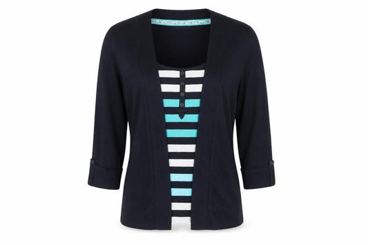 Maine New England Women’s Navy Striped Layered Top UK 12 Long Sleeve
