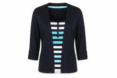 Maine New England Women’s Navy Striped Layered Top UK 12 Long Sleeve