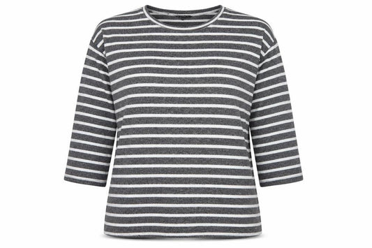 Peacocks Women Grey White Striped XL 3/4 Sleeve Jersey T-Shirt