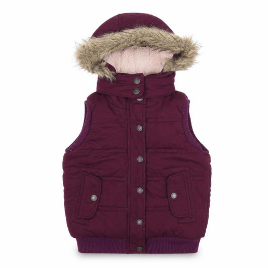 Fat Face Girls Purple 6-7 Years Hooded Faux Fur Padded Gilet