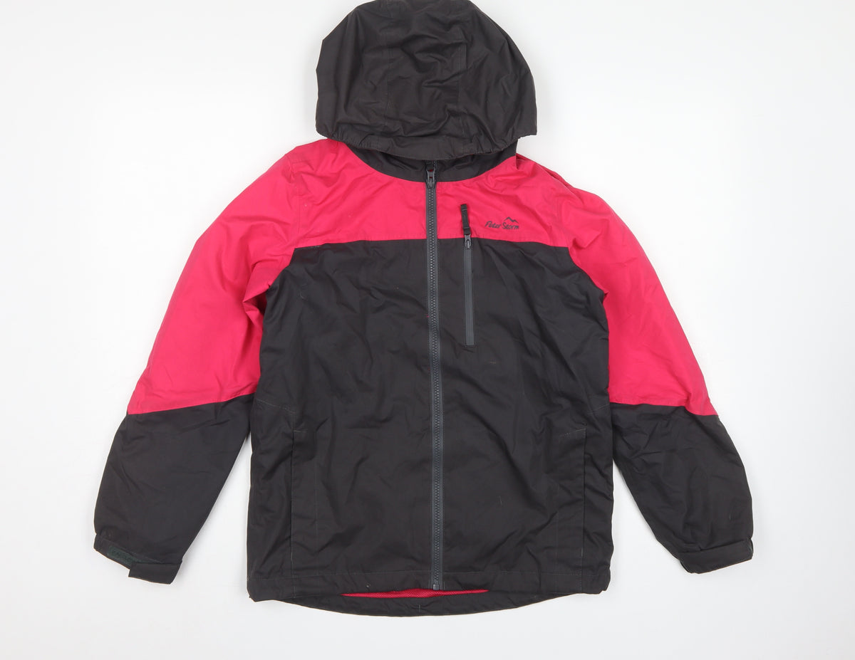 Peter Storm Girls Pink Black 11-12 Hooded Basic Jacket Outdoor