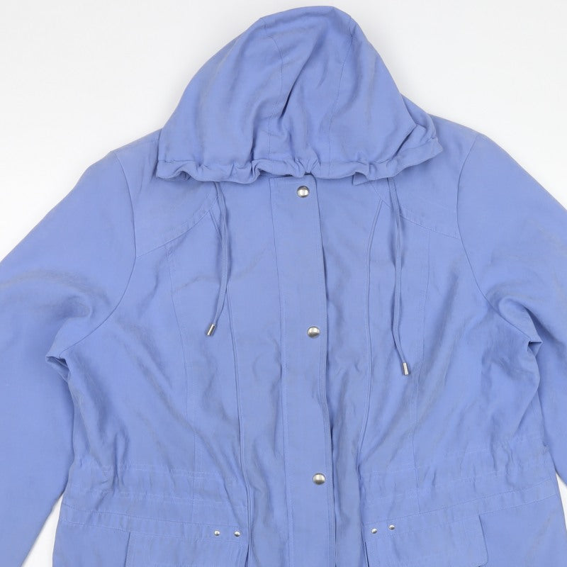 BM Collection Women's Blue L Hooded Parka Long Coat Pockets