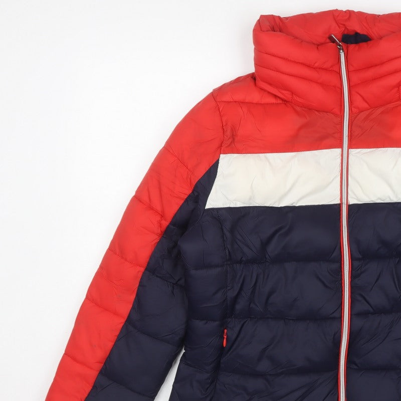 Marks and Spencer Women's UK 14 Red Navy Puffer Jacket Full Zip