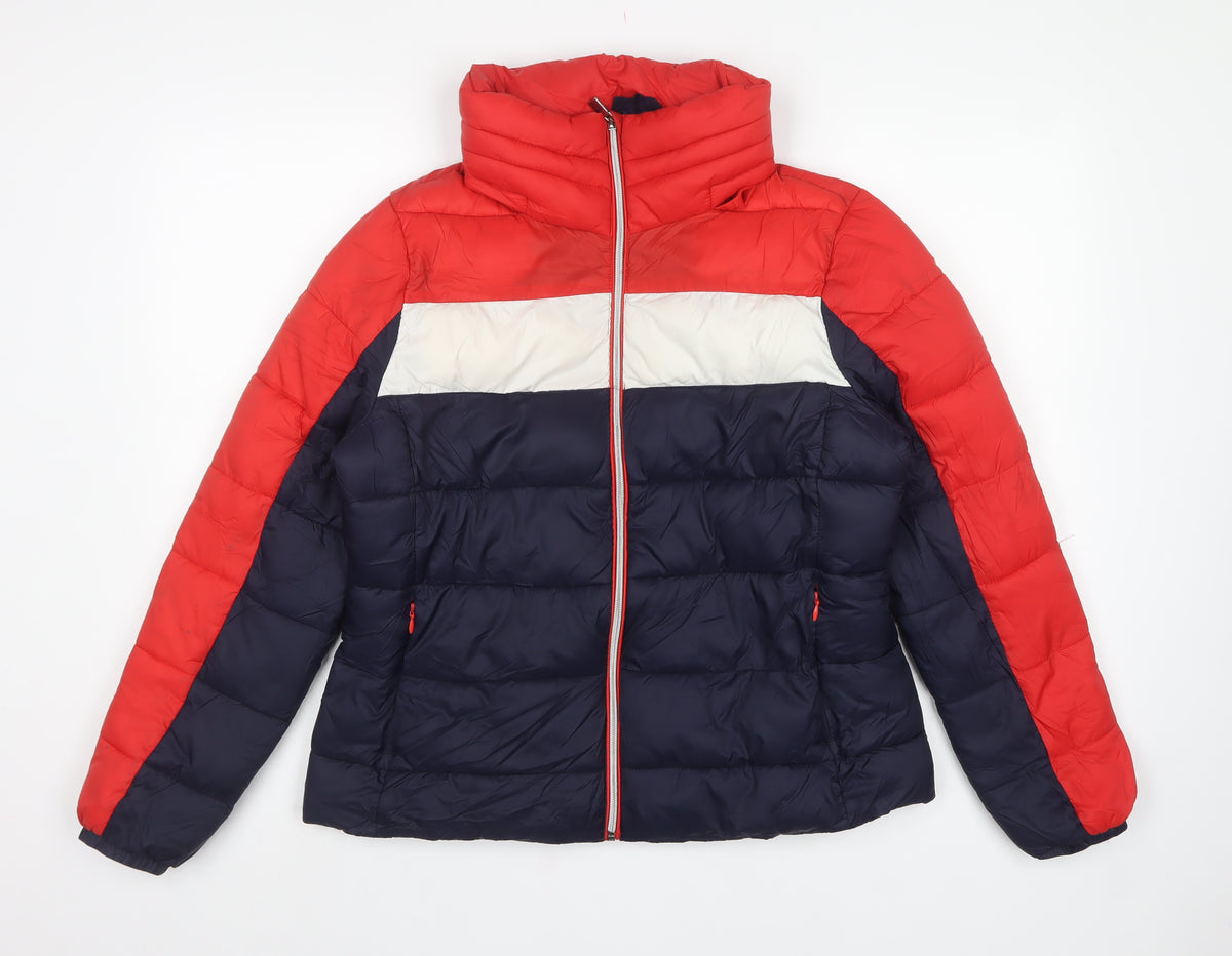 Marks and Spencer Women's UK 14 Red Navy Puffer Jacket Full Zip