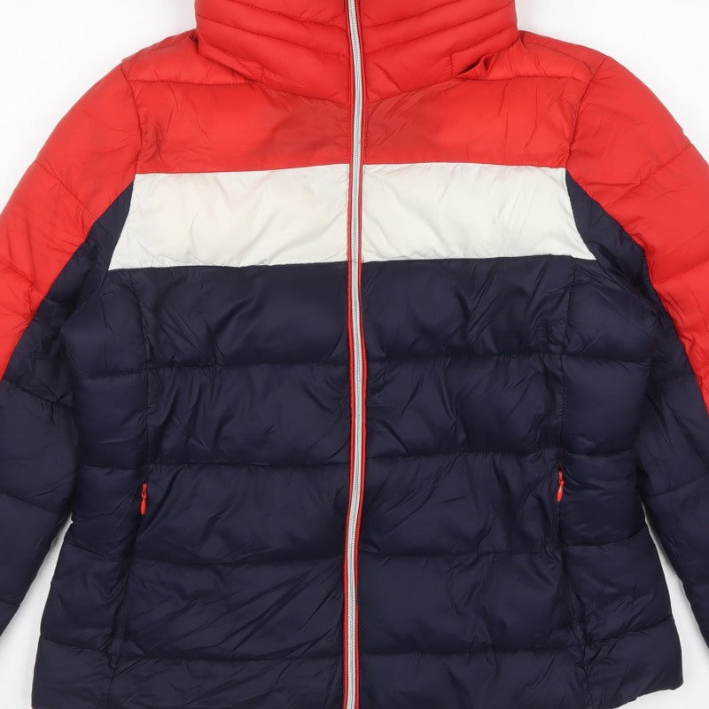 Marks and Spencer Women's UK 14 Red Navy Puffer Jacket Full Zip