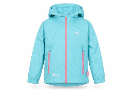 Trespass Girls Blue Pink 5-6 Years Hooded Waterproof Packaway Jacket
