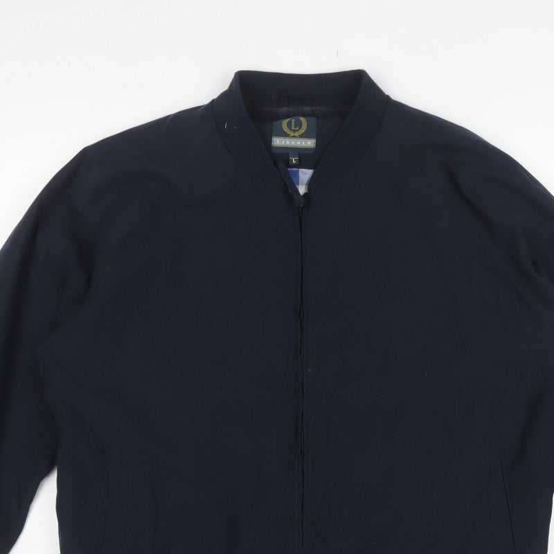 Lincoln Men's Navy L Bomber Jacket Full Zip Lined Casual