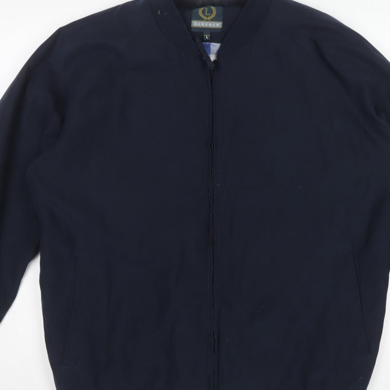 Lincoln Men's Navy L Bomber Jacket Full Zip Lined Casual