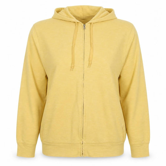 Uniqlo Women Yellow XL Full Zip Hooded Cotton Blend Hoodie Pockets