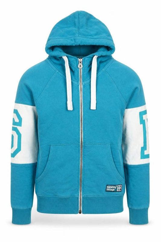 Superdry Men’s Blue S Full Zip Hooded Graphic Print Hoodie