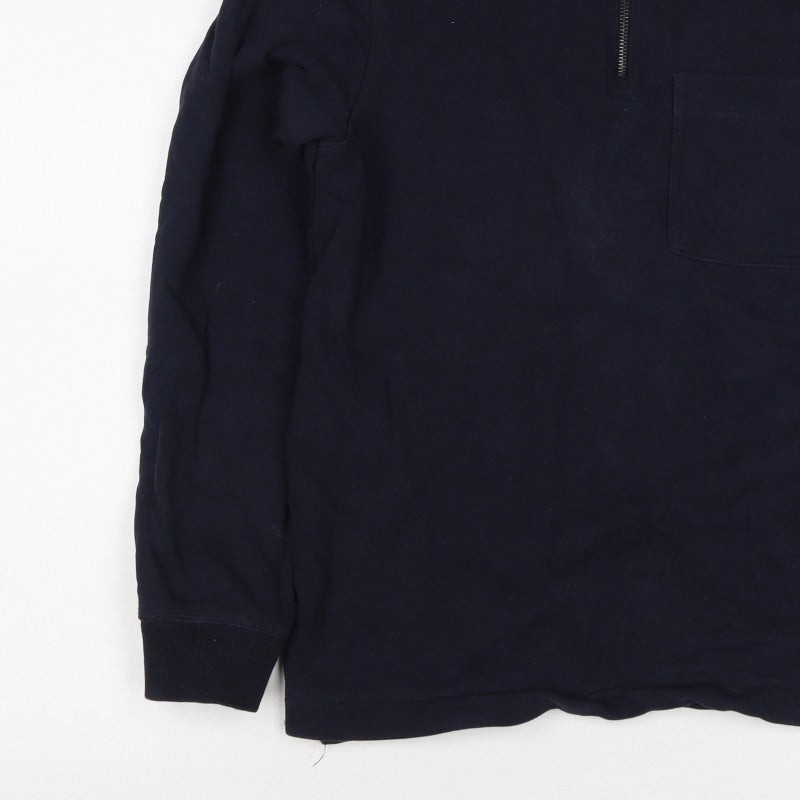 H&M Men's Navy Blue S Regular Fit 1/4 Zip Collared Cotton Sweatshirt