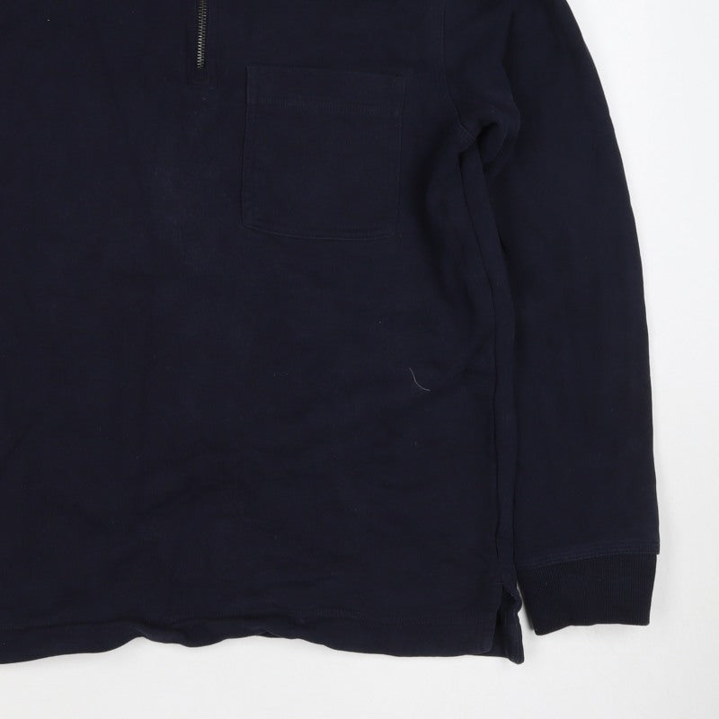 H&M Men's Navy Blue S Regular Fit 1/4 Zip Collared Cotton Sweatshirt