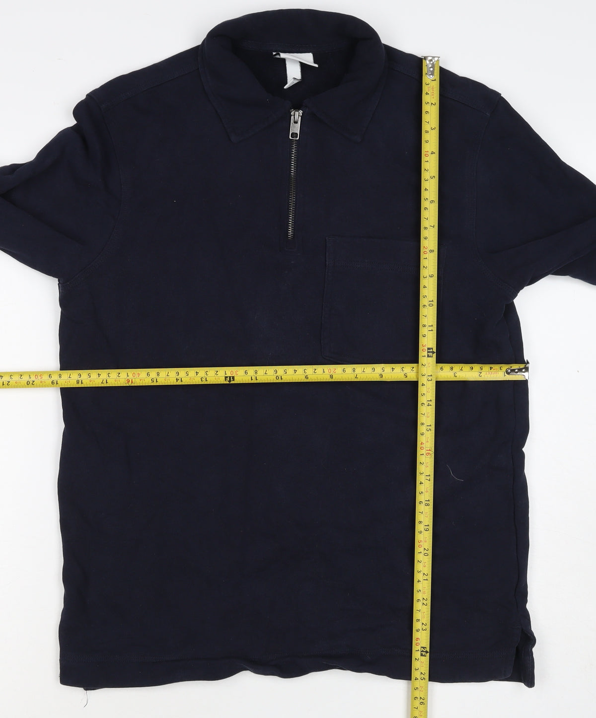 H&M Men's Navy Blue S Regular Fit 1/4 Zip Collared Cotton Sweatshirt