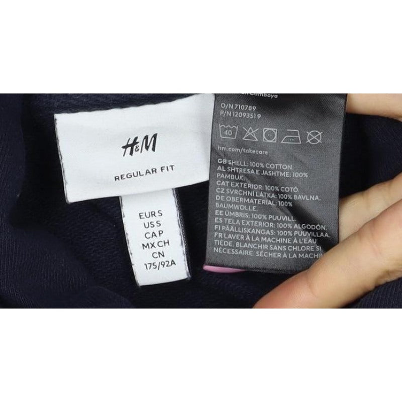 H&M Men's Navy Blue S Regular Fit 1/4 Zip Collared Cotton Sweatshirt