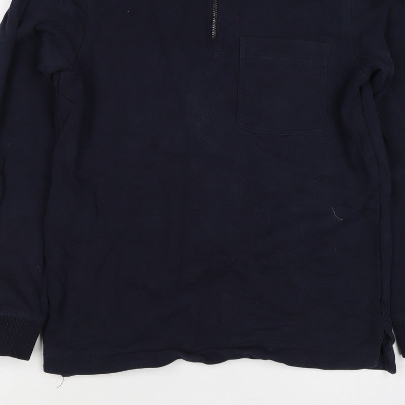 H&M Men's Navy Blue S Regular Fit 1/4 Zip Collared Cotton Sweatshirt